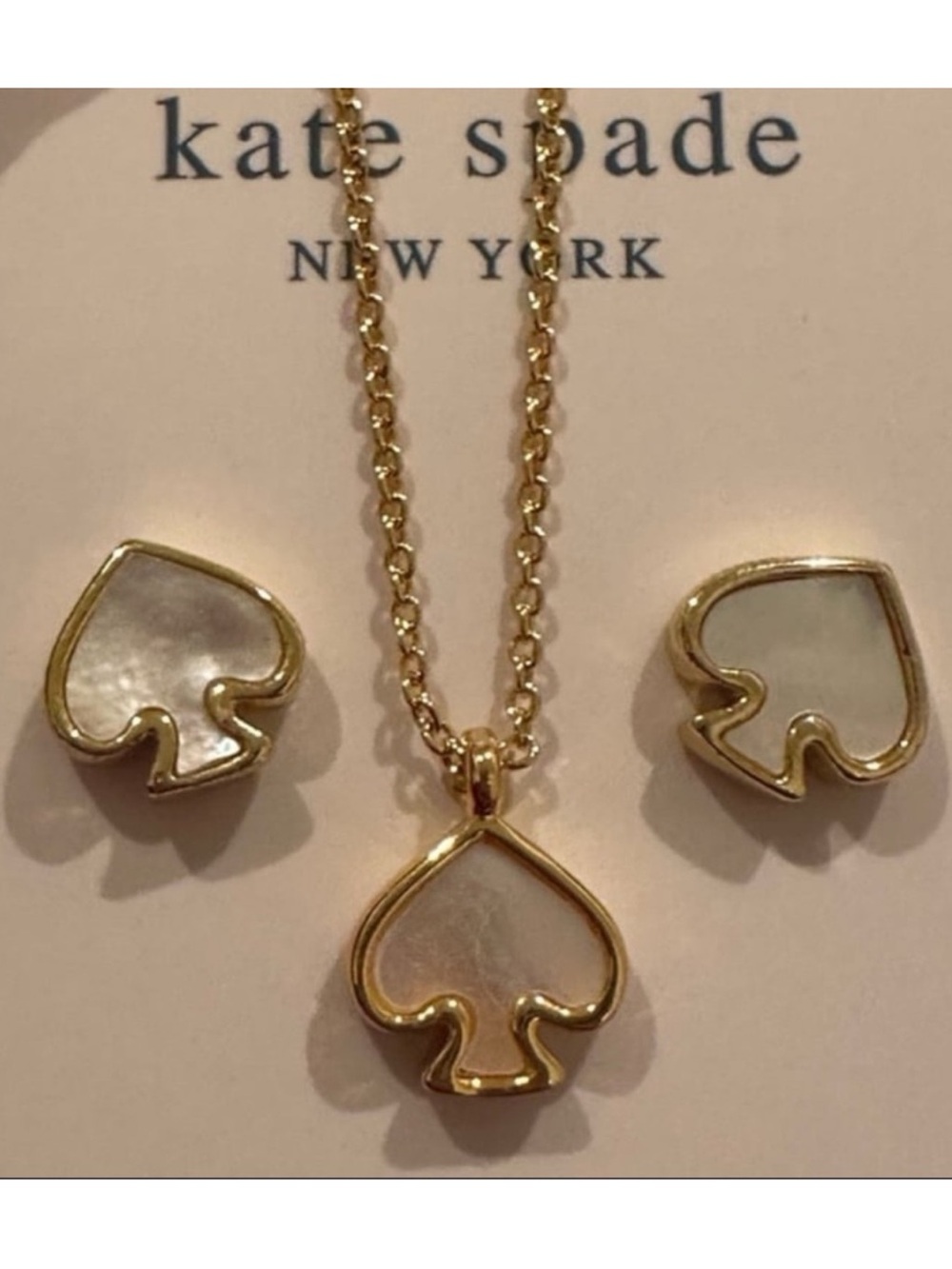 Kate Spade heart mother of pearl Necklace & earrings set - Picture 2 of 5